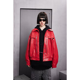 Unisex Jacket Fall Loose Lapels PU Leather Jacket Retro Biker's Coat